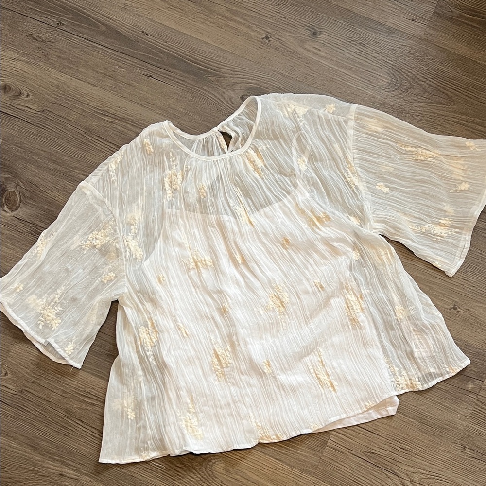 Floral White Sheer Women's Top